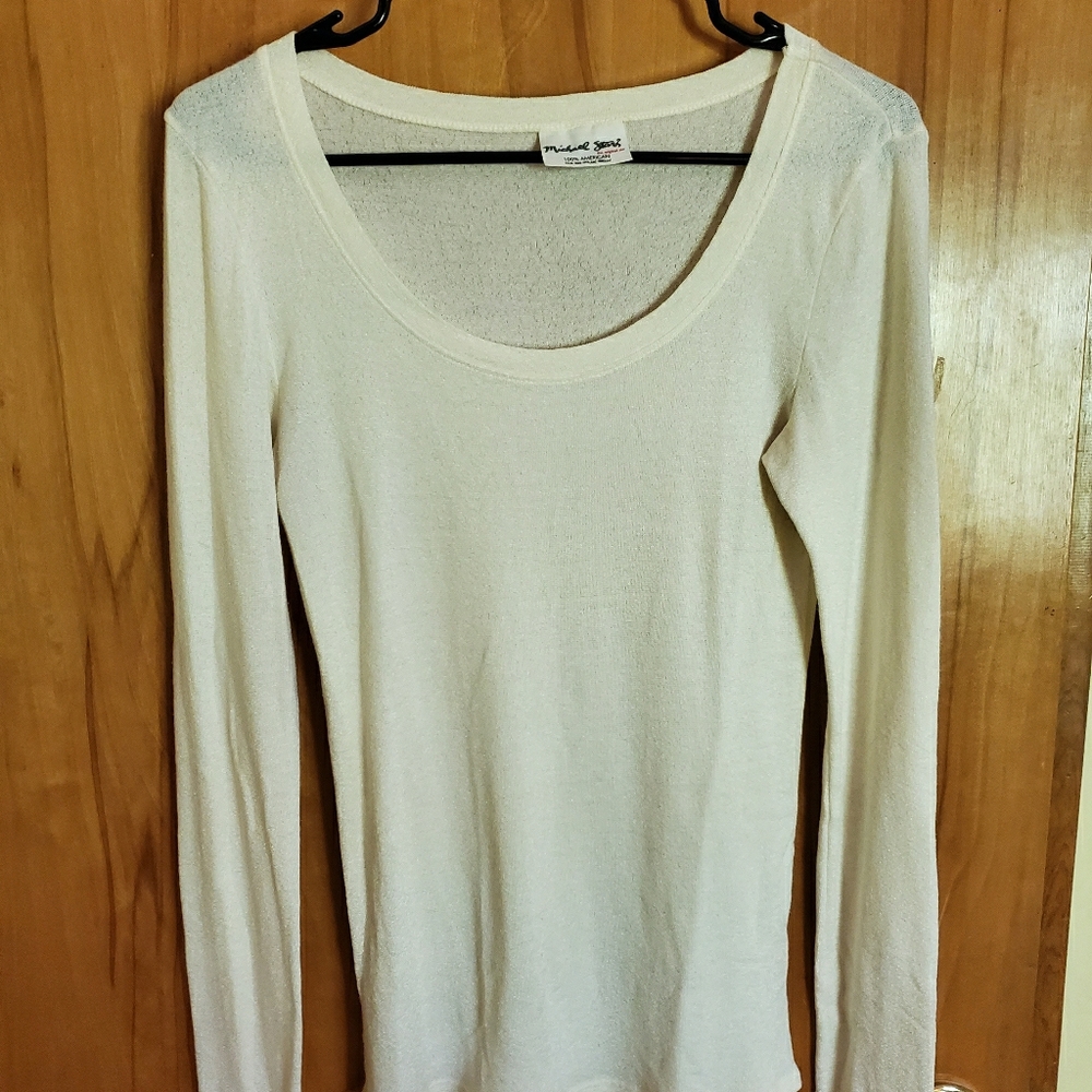 Michael Stars Shimmer Off-white Long Sleeve Shirt